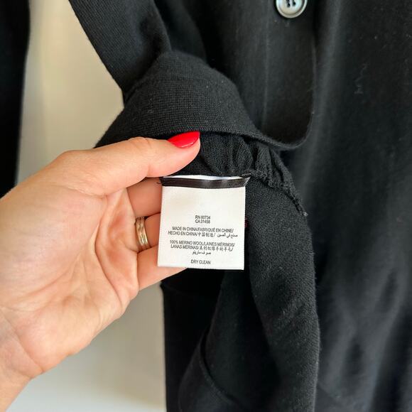 BCBGMAXAZRIA Merino Wool Round Hem Button Front V-Neck Cardigan Sweater Black S - Picture 6 of 8